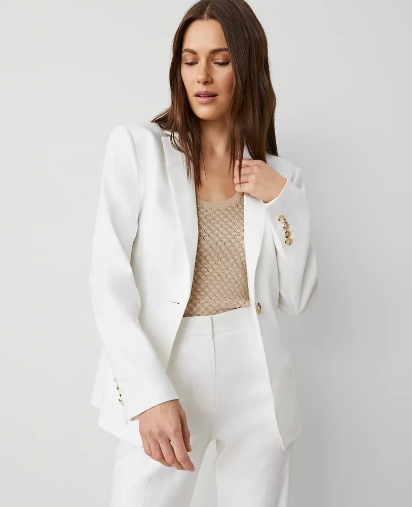 Ann Taylor The Petite One-Button Blazer Herringbone Linen Blend White Women's