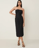 Ann Taylor Petite Strapless Linen Blend Midi Dress Black Women's