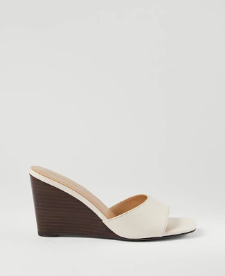 Ann Taylor Leather Skinny Strap Wedge Mules Light Sand Women's