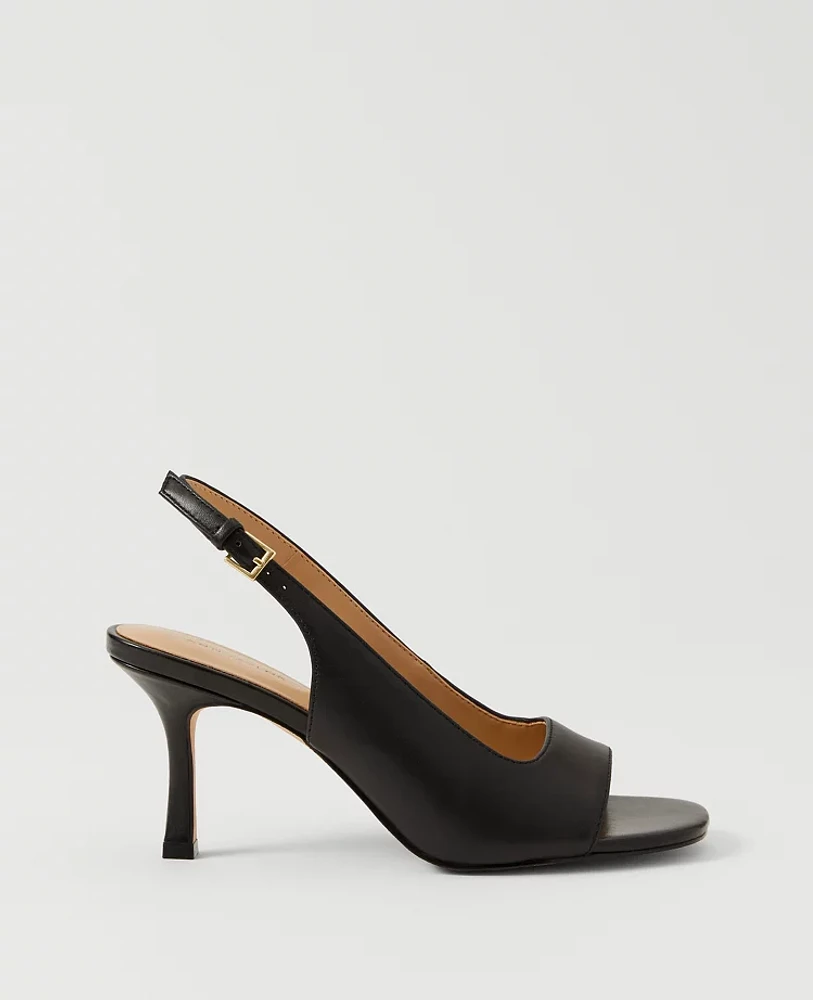 Ann Taylor Leather Square Toe Slingback Sandals Women's