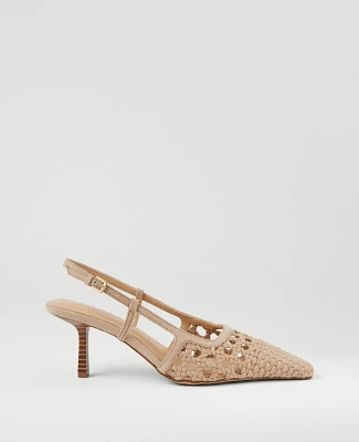 Ann Taylor Woven Nip Toe Slingback Pumps Light Sand Women's