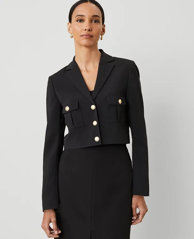 Ann Taylor The Military Blazer Jacket Fluid Crepe Black Women's