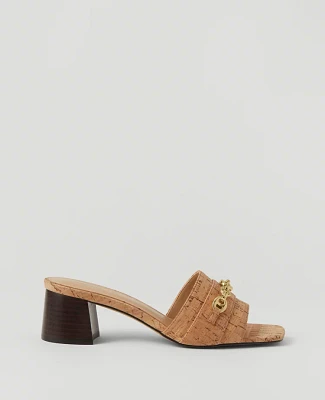 Ann Taylor Cork Chain Flare Block Heel Sandals Natural Women's