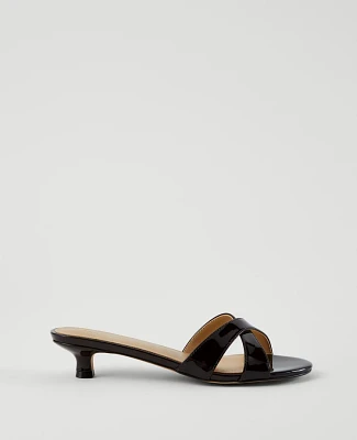 Ann Taylor Patent Crossover Slingback Kitten Heel Sandals Rich Walnut Women's
