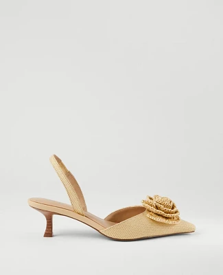 Ann Taylor Raffia Flower Slingback Pumps Natural Women's