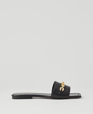 Ann Taylor Chain Leather Slide Sandals Black Women's