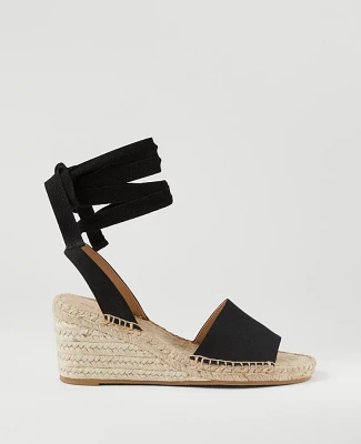 Ann Taylor Canvas Lace-Up Espadrille Wedge Sandals Black Women's