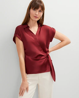 Ann Taylor Collared Tie Waist Top Women's