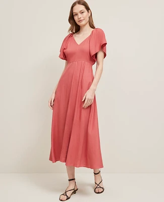 Ann Taylor Petite Linen Blend Flutter Flare Dress Burnt Mauve Women's
