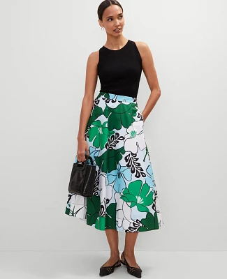 Ann Taylor Floral Tea Length Skirt Leafy Green Women's