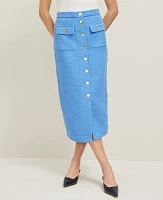 Ann Taylor Petite Tweed Button Column Skirt Maritime Blue Women's
