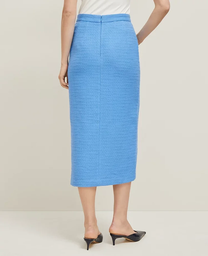 Ann Taylor Petite Tweed Button Column Skirt Maritime Blue Women's