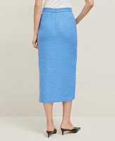 Ann Taylor Petite Tweed Button Column Skirt Maritime Blue Women's
