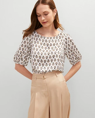 Ann Taylor Floral Boatneck Popover Top Winter White Women's