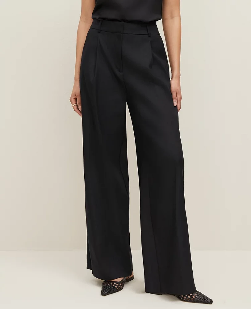 Ann Taylor The Petite Wide Leg Pant Linen Blend — Curvy Fit Black Women's