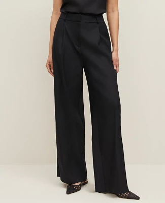 Ann Taylor The Petite Wide-Leg Pant Linen Twill — Curvy Fit Black Women's