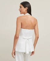 Ann Taylor The Halter Vest Herringbone Linen Blend White Women's