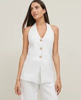 Ann Taylor The Halter Vest Herringbone Linen Blend White Women's