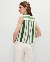 Ann Taylor Striped Linen Tank Top Leafy Green Women's