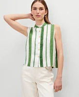 Ann Taylor Striped Linen Tank Top Leafy Green Women's