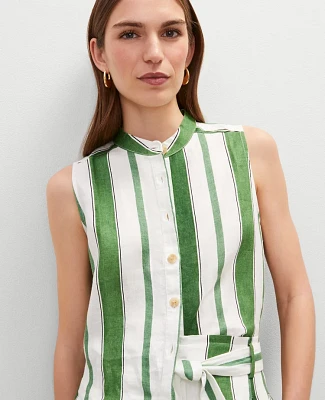 Ann Taylor Striped Linen Tank Top Leafy Green Women's