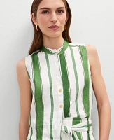 Ann Taylor Striped Linen Tank Top Leafy Green Women's