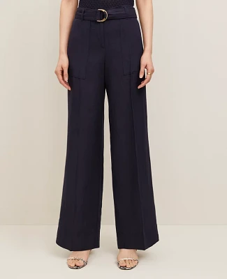 Ann Taylor The Petite Belted Wide-Leg Pant Linen Blend — Curvy Fit Night Sky Women's