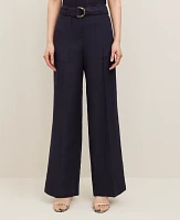 Ann Taylor The Petite Belted Wide-Leg Pant Linen Blend — Curvy Fit Night Sky Women's