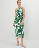 Ann Taylor Satin One Shoulder Midi Dress Leafy Green Women's