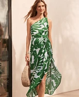 Ann Taylor Satin One Shoulder Midi Dress Leafy Green Women's
