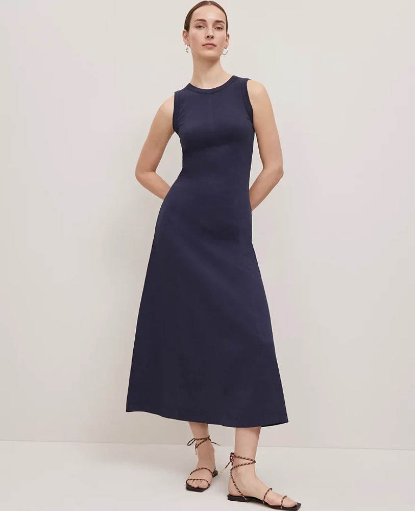 Ann Taylor Petite Weekend Collection Fluted Maxi Dress Night Sky Women's