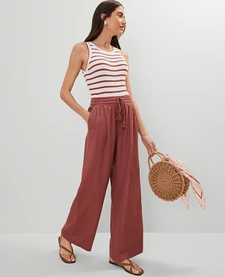Ann Taylor Petite Weekend Collection Pull-On Wide-Leg Pant in Linen Blend Size Large Apple Butter Women's