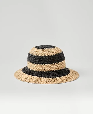 Ann Taylor Striped Straw Bucket Hat Natural Women's