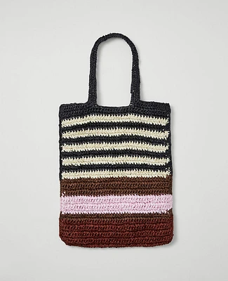 Ann Taylor Weekend Collection Striped Raffia Tote Bag Black Women's