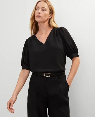 Ann Taylor Petite V-Neck Popover Top Black Women's