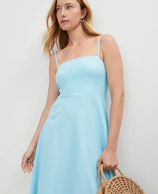 Ann Taylor Petite Linen Blend Midi Dress Gulf Stream Blue Women's