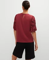 Ann Taylor Embroidered Puff Sleeve Top Moroccan Red Women's