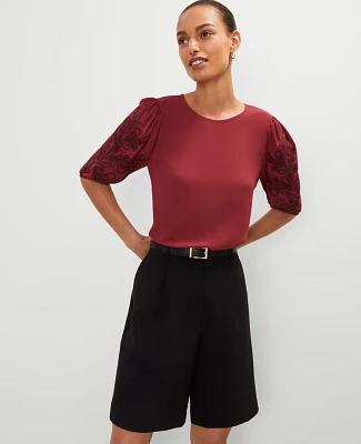 Ann Taylor Embroidered Puff Sleeve Top Moroccan Red Women's