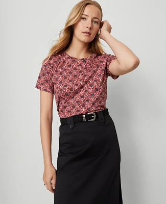 Ann Taylor Weekend Collection Floral Crew Neck T-Shirt French Pink Clay Women's