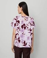 Ann Taylor Floral Mixed Media Crew Neck T-Shirt Spring Lilac C Women's