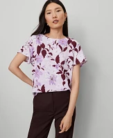 Ann Taylor Floral Mixed Media Crew Neck T-Shirt Spring Lilac C Women's