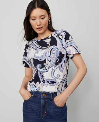 Ann Taylor Paisley Crew Neck T-Shirt Night Sky Women's