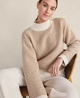 Ann Taylor Haven Well Within Merino Cashmere Herringbone Mock Neck Sweater Anise Women's