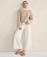 Ann Taylor Haven Well Within Merino Cashmere Herringbone Mock Neck Sweater Anise Women's