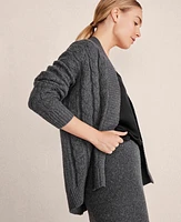 Ann Taylor Haven Well Within Organic Cotton Blend Cable Cocoon Cardigan Basalt Heather Women's