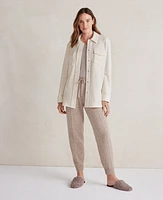 Ann Taylor Haven Well Within Comfort Fleece Shirt Jacket Ivory Grey Heather Women's