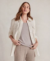 Ann Taylor Haven Well Within Comfort Fleece Shirt Jacket Ivory Grey Heather Women's