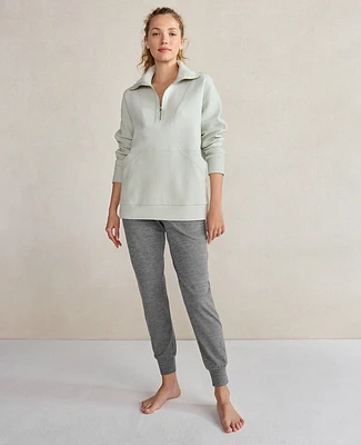 Ann Taylor Haven Well Within Balance Organic Cotton Ottoman Half-Zip Mercury Grey Women's