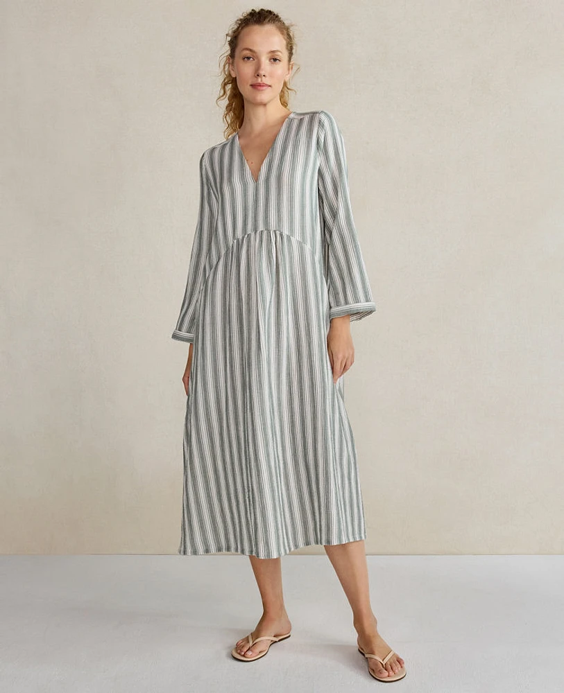 Ann Taylor Haven Well Within Organic Cotton Gauze Caftan Size XS Pine Stripe Women's