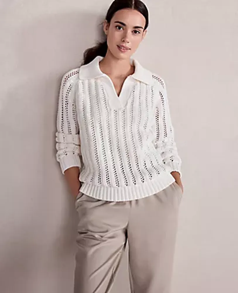 Ann Taylor Haven Well Within Open Stitch Johnny Collar Sweater